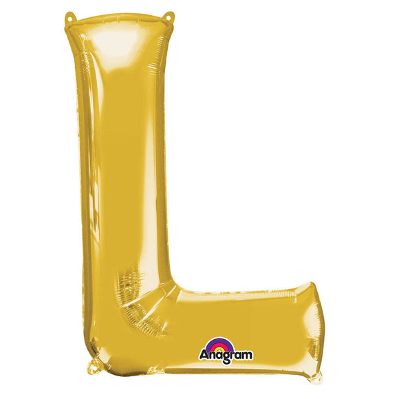 COLLECTION ONLY - Gold Letter L Filled with Helium & Dressed with Ribbon & Weight