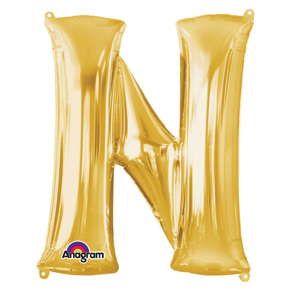 COLLECTION ONLY - Gold Letter N Filled with Helium & Dressed with Ribbon & Weight