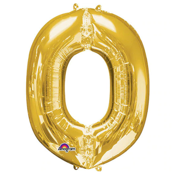 COLLECTION ONLY - Gold Letter O Filled with Helium & Dressed with Ribbon & Weight