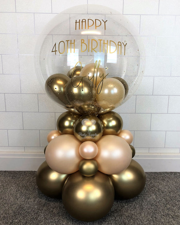 COLLECTION ONLY - 3 Tier Globe Peach & Gold Balloons & Gold Leaf, Gold Message