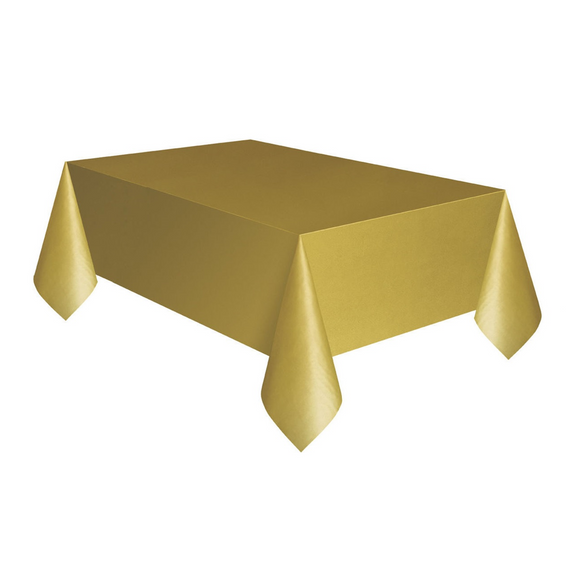 Gold Plastic Oblong Tablecloth 2.37Mtr x 2.74Mtr