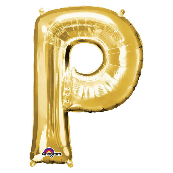 COLLECTION ONLY - Gold Letter P Filled with Helium & Dressed with Ribbon & Weight