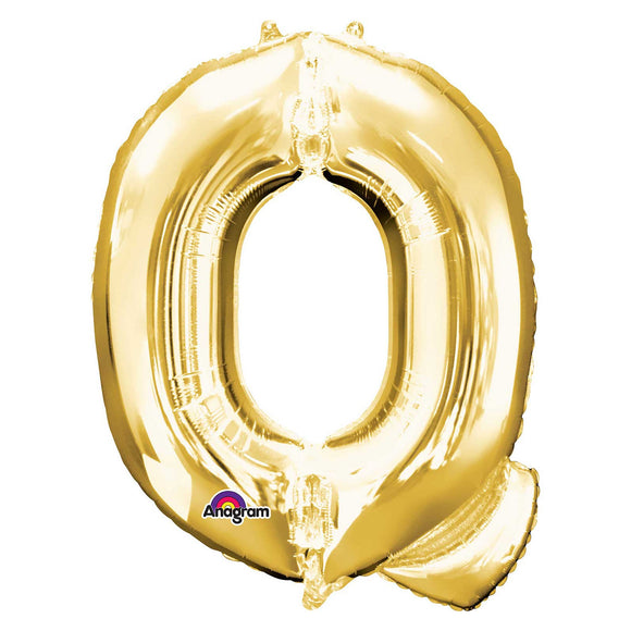 COLLECTION ONLY - Gold Letter Q Filled with Helium & Dressed with Ribbon & Weight