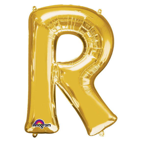 COLLECTION ONLY - Gold Letter R Filled with Helium & Dressed with Ribbon & Weight