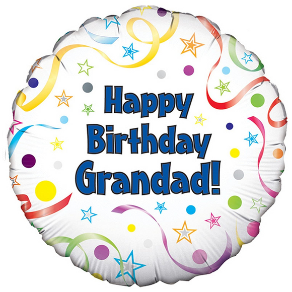 COLLECTION ONLY - 1 Happy Birthday Grandad Standard Foil Balloon Filled with Helium & Dressed with Ribbon & Weight