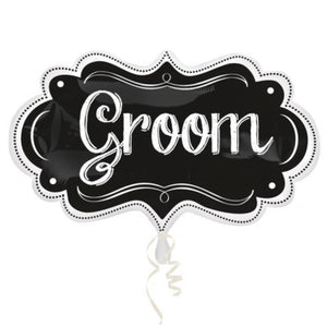 COLLECTION ONLY - 1 Groom 27" Super Shape filled with Helium & Dressed with Ribbon & Weight