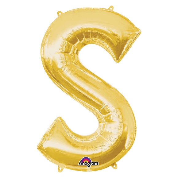 COLLECTION ONLY - Gold Letter S Filled with Helium & Dressed with Ribbon & Weight