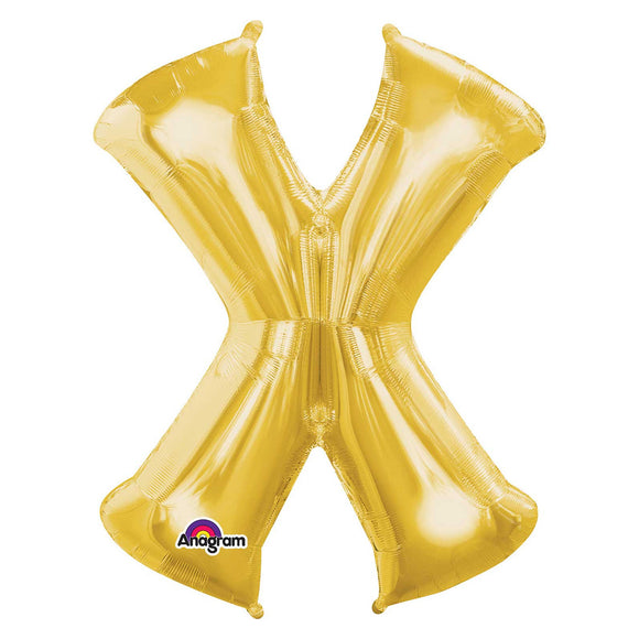 COLLECTION ONLY - Gold Letter X Filled with Helium & Dressed with Ribbon & Weight