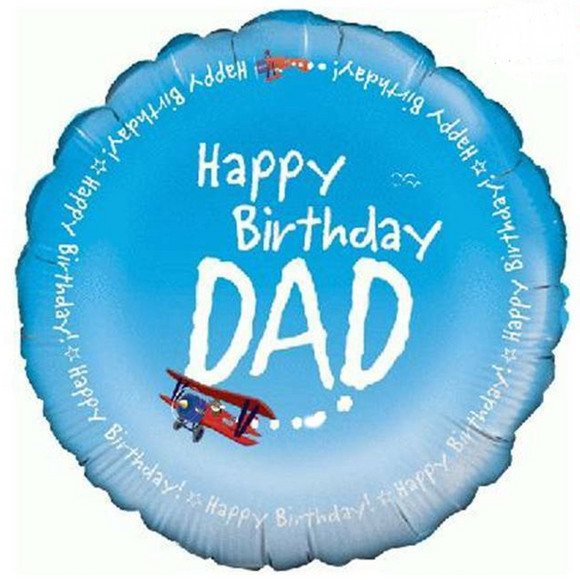 COLLECTION ONLY - 1 Happy Birthday Dad Standard Foil Balloon Filled with Helium & Dressed with Ribbon & Weight