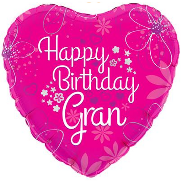 COLLECTION ONLY - 1 Happy Birthday Gran Standard Foil Balloon Filled with Helium & Dressed with Ribbon & Weight
