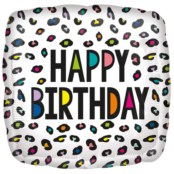 COLLECTION ONLY - 1 Happy Birthday Leopard Print Standard Foil Filled with Helium & Dressed with Ribbon & Weight