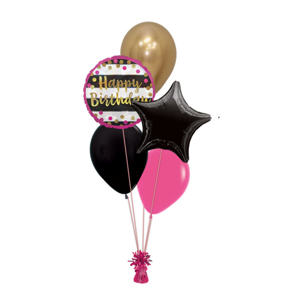 COLLECTION ONLY - Happy Birthday Pink Stripe 2 Foil & 3 Latex Balloon Bouquet