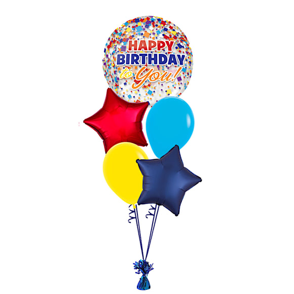 COLLECTION ONLY - Happy Birthday To You Orbz 5 Balloon Bouquet Filled with Helium & Dressed with Ribbon & Weight