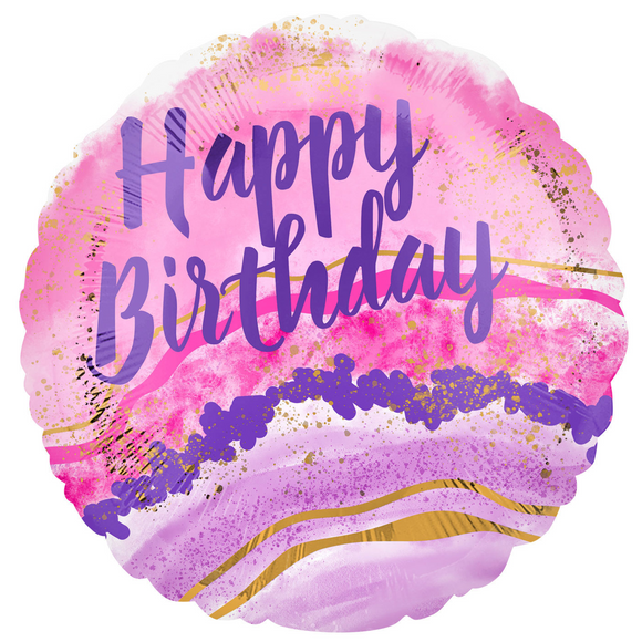 COLLECTION ONLY - 1 Watercolour Happy Birthday Standard Foil Filled with Helium & Dressed with Ribbon & Weight