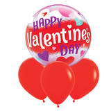 COLLECTION ONLY - Happy Valentine's Day Bubble Balloon Filled with Helium & Dressed with Ribbon & Weight