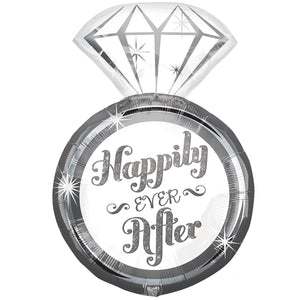 COLLECTION ONLY - 1 Happily Ever After Diamond Ring 27" Super Shape filled with Helium & Dressed with Ribbon & Weight