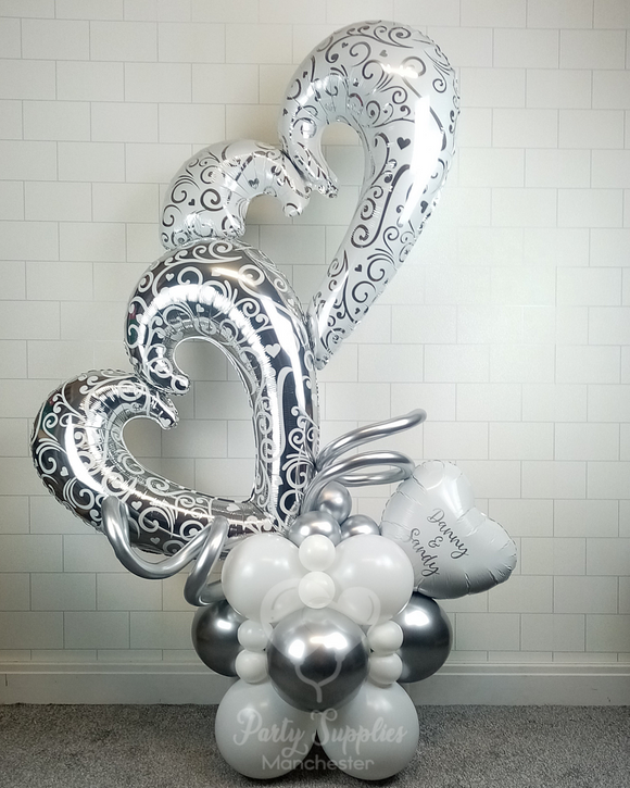 COLLECTION ONLY - Deluxe Large Silver & White Entwined Hearts Personlaised Tower
