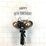 COLLECTION ONLY - Clear Bubble - Black & Chrome Gold Balloons - Gold Leaf - Black Message