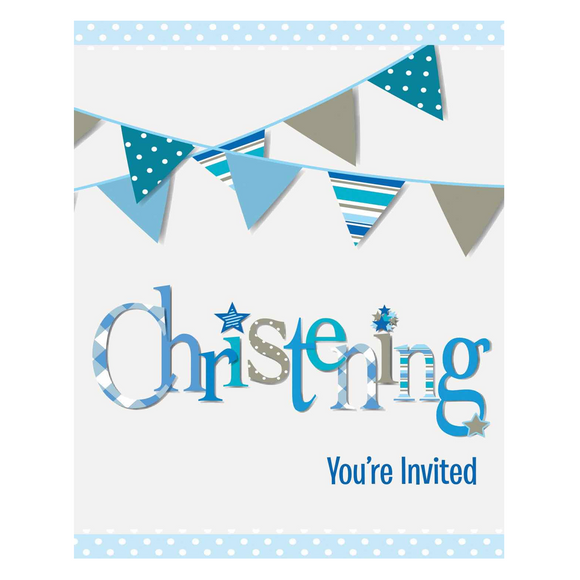 8 Blue Bunting Christening Invites