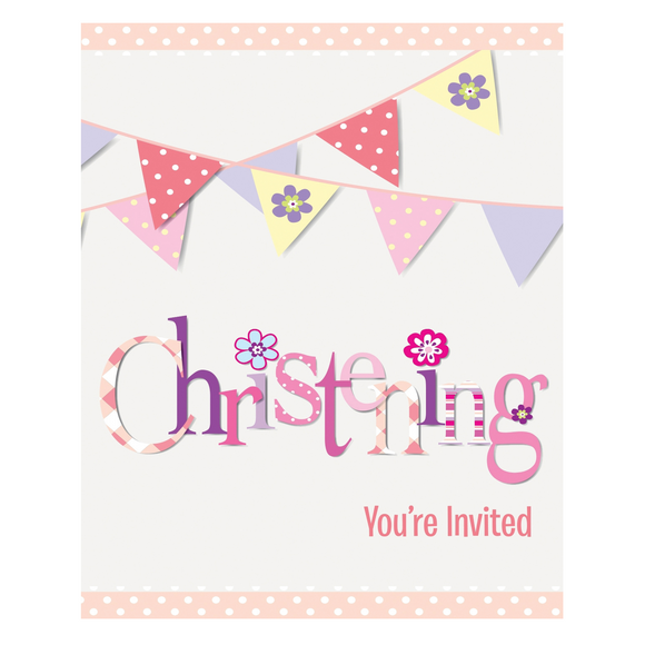 8 Pink Bunting Christening Invites