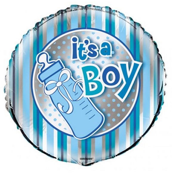 COLLECTION ONLY - 1 Baby Bottle It's a Boy Standard Foil Balloon Filled with Helium & Dressed with Ribbon & Weight