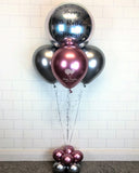 COLLECTION ONLY - Personalised Silver Orbz Balloon dressed with a Pink & Silver Balloon Pyramid & Balloon Base & 2 Helium Filled Large Silver Number