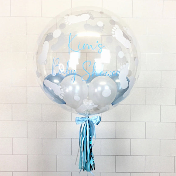 COLLECTION ONLY - Baby Footprint Balloon - Blue, White Balloons - Light Blue Message