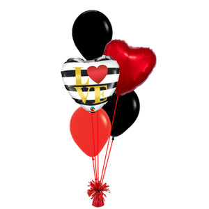 COLLECTION ONLY - LOVE Latex 5 Balloon Bouquet Filled with Helium & Dressed with Ribbon & Weight