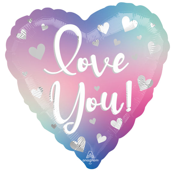 COLLECTION ONLY - Ombre Love You Standard Foil Balloon Filled with Helium & Dressed with Ribbon & Weight