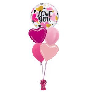 COLLECTION ONLY -  Love You 5 Balloon Bouquet Filled with Helium & Dressed with Ribbon & Weight