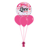 COLLECTION ONLY -  Love You Bubble Balloon 4 Balloon Bouquet Filled with Helium & Dressed with Ribbon & Weight
