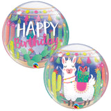 COLLECTION ONLY -  Lama Happy Birthday Bubble 5 Balloon Bouquet Filled with Helium & Dressed with Ribbon & Weight