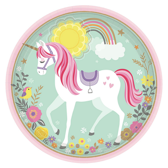 8 Magical Unicorn Paper Plates 23 cm