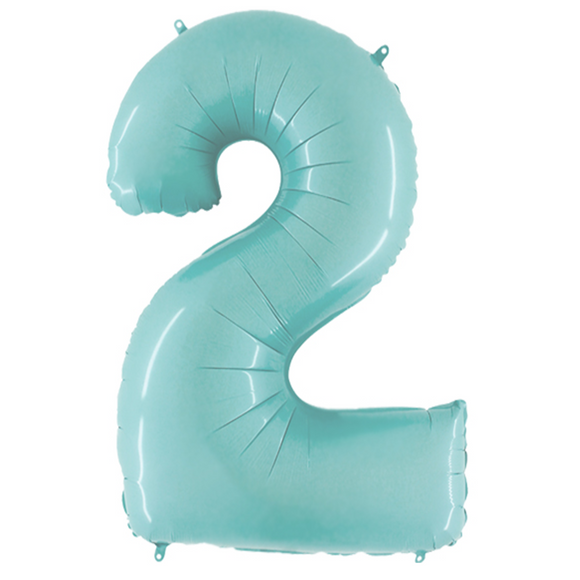 COLLECTION ONLY - Large Baby Blue Number 2 Super Shape Foil Balloon Filled with Helium & Dressed with Ribbon & Weight