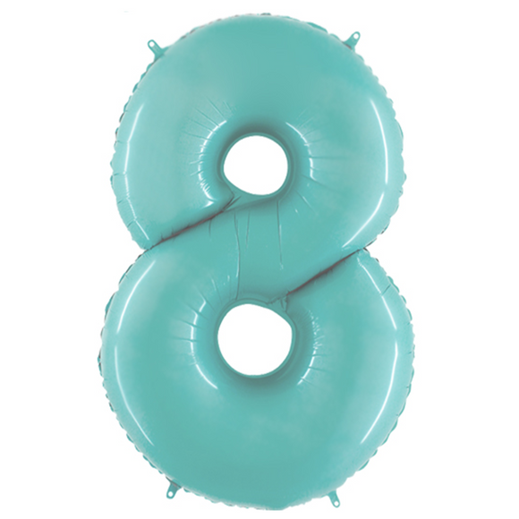COLLECTION ONLY - Large Baby Blue Number 8 Super Shape Foil Balloon Filled with Helium & Dressed with Ribbon & Weight