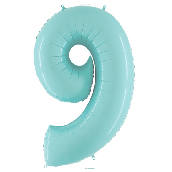 COLLECTION ONLY - Large Baby Blue Number 9 Super Shape Foil Balloon Filled with Helium & Dressed with Ribbon & Weight