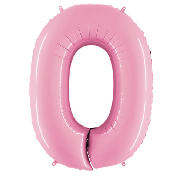 COLLECTION ONLY - Baby Pink Number 0 Super Shape Foil Balloon Filled with Helium & Dressed with Ribbon & Weight