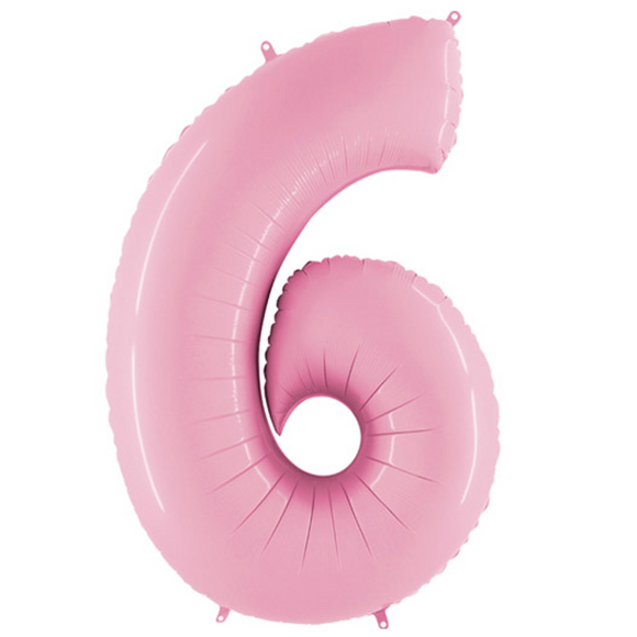 COLLECTION ONLY - Baby Pink Number 6 Super Shape Foil Balloon Filled with Helium & Dressed with Ribbon & Weight