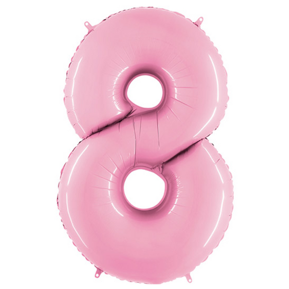 COLLECTION ONLY - Baby Pink Number 8 Super Shape Foil Balloon Filled with Helium & Dressed with Ribbon & Weight
