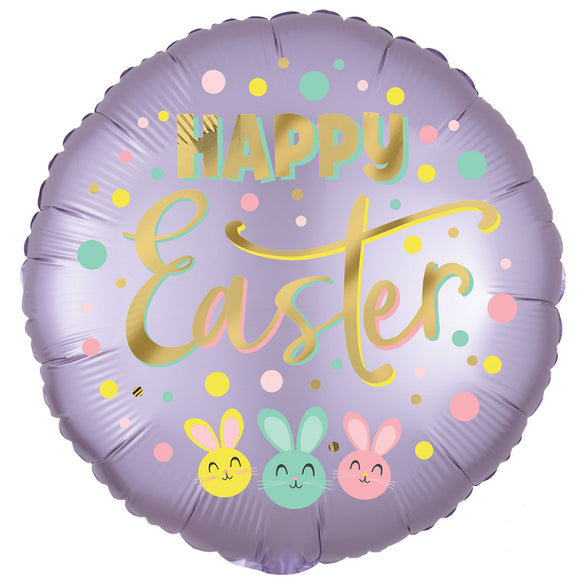 COLLECTION ONLY - Happy Easter Lilac Standard Foil Balloon Filled with Helium & Dressed with Ribbon & Weight