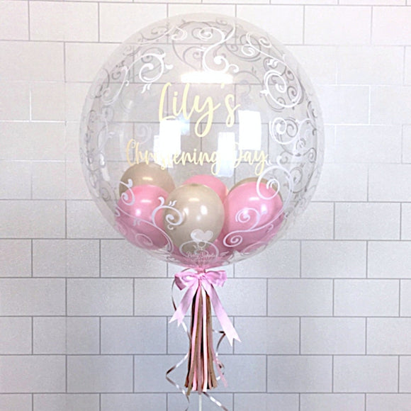 COLLECTION ONLY - Fancy Filigree Bubble - Pale Pink & Cream Balloons - Ivory Message
