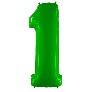 COLLECTION ONLY - Large Green Number 1 Super Shape Foil Balloon Filled with Helium & Dressed with Ribbon & Weight