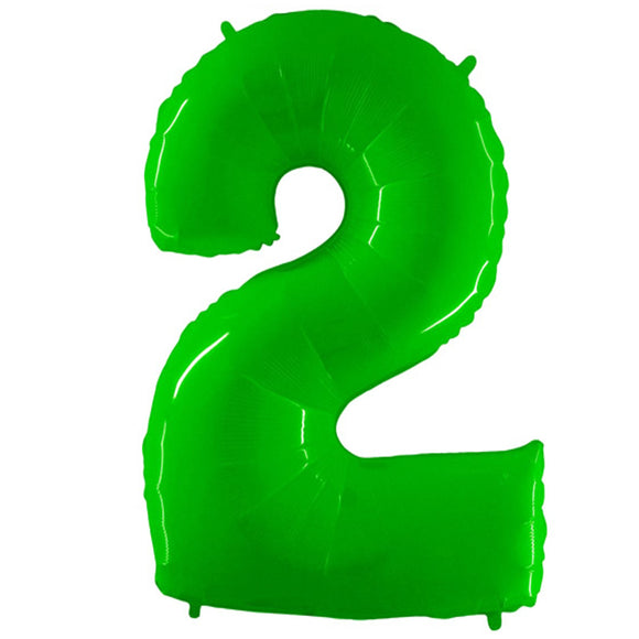 COLLECTION ONLY - Large Green Number 2 Super Shape Foil Balloon Filled with Helium & Dressed with Ribbon & Weight