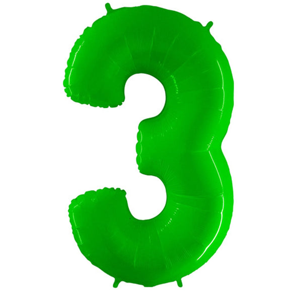 COLLECTION ONLY - Large Green Number 3 Super Shape Foil Balloon Filled with Helium & Dressed with Ribbon & Weight