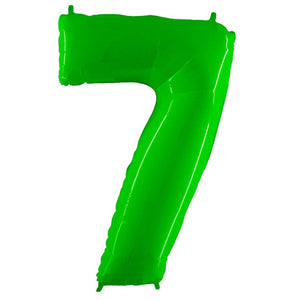 COLLECTION ONLY - Large Green Number 7 Super Shape Foil Balloon Filled with Helium & Dressed with Ribbon & Weight