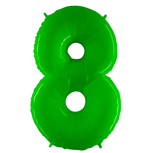 COLLECTION ONLY - Large Green Number 8 Super Shape Foil Balloon Filled with Helium & Dressed with Ribbon & Weight
