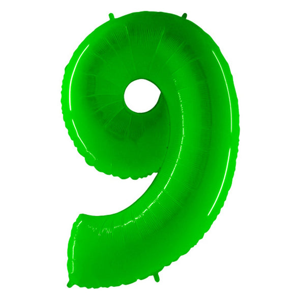 COLLECTION ONLY - Large Green Number 9 Super Shape Foil Balloon Filled with Helium & Dressed with Ribbon & Weight