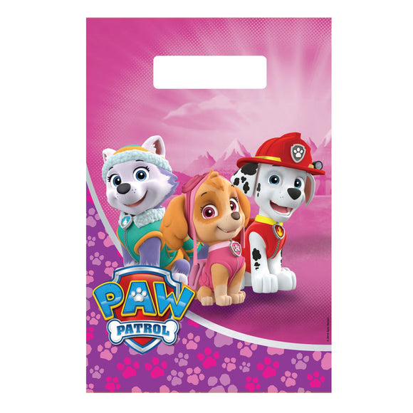 8 Pink Paw Patrol Plastic Party Bags