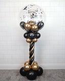 COLLECTION ONLY - Black & Gold Twisted Tower Topped with a Clear Bubble filled with Balloons - Black Message
