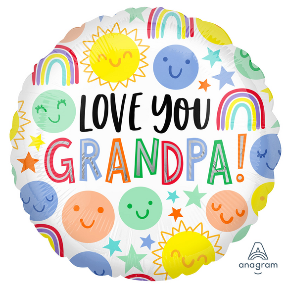 COLLECTION ONLY - 1 Love You Grandpa Faces Standard Foil Balloon Filled with Helium & Dressed with Ribbon & Weight